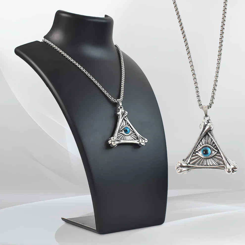 Mystic Guardian Eye Triangle Pendant – Antique Silver Statement Necklace