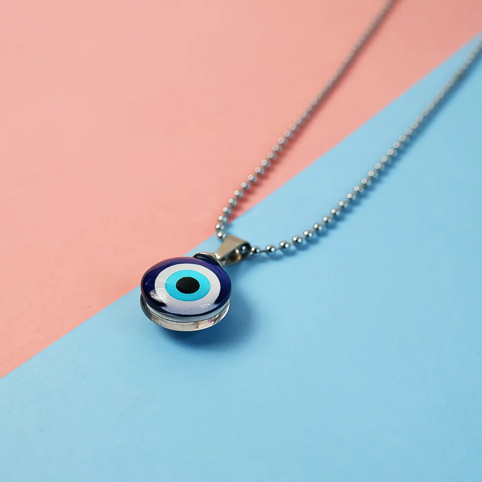 Blue Evil Eye Protection Pendant Necklace with Stainless Steel Chain