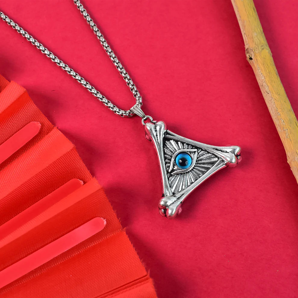 Mystic Guardian Eye Triangle Pendant – Antique Silver Statement Necklace
