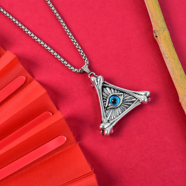 Mystic Guardian Eye Triangle Pendant – Antique Silver Statement Necklace