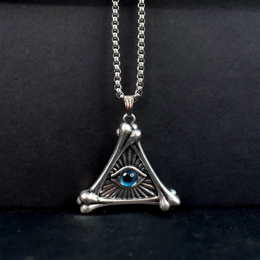 Mystic Guardian Eye Triangle Pendant – Antique Silver Statement Necklace