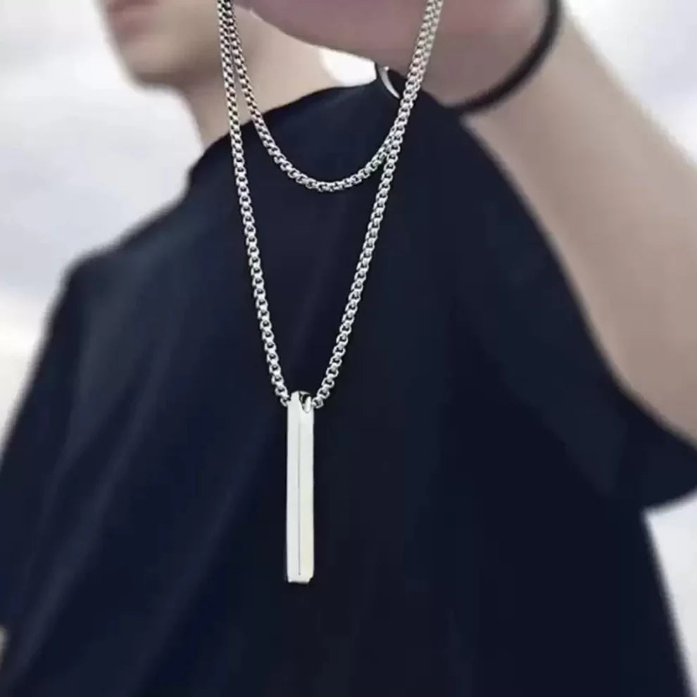 Minimalist Stainless Steel Vertical Bar Pendant Necklace for Men & Women