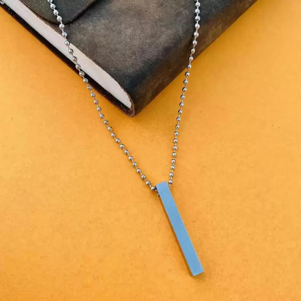 Minimalist Stainless Steel Vertical Bar Pendant Necklace for Men & Women