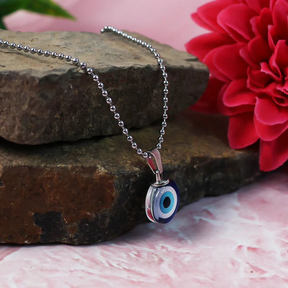 Blue Evil Eye Protection Pendant Necklace with Stainless Steel Chain