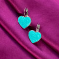 Handcrafted Turquoise Rose Heart Drop Earrings – Elegant Floral Enamel Jewelry