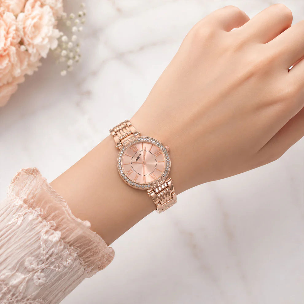 Luxury Rose Gold Crystal Analog Watch for Women