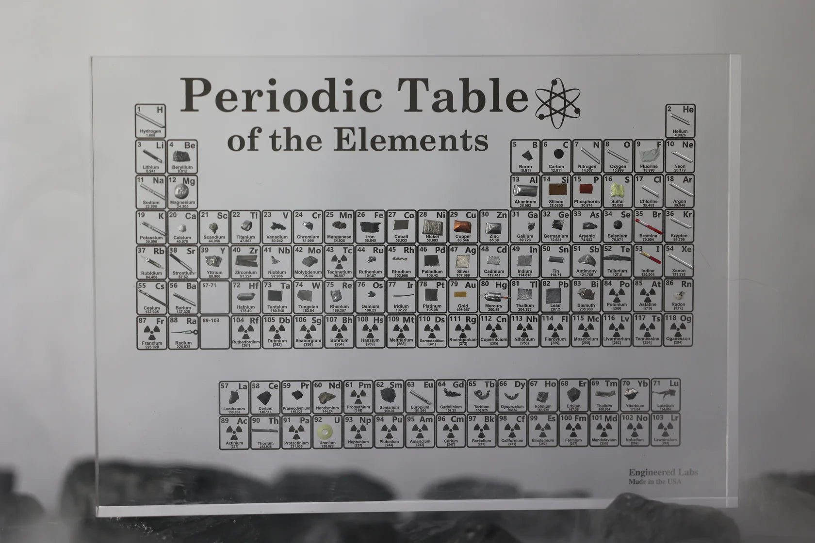 Periodic Table with Real Elements Inside,  8x5x1inch Acrylic Periodic Table Display with 83 Real Elements Samples Craft Decoration Teaching Tool