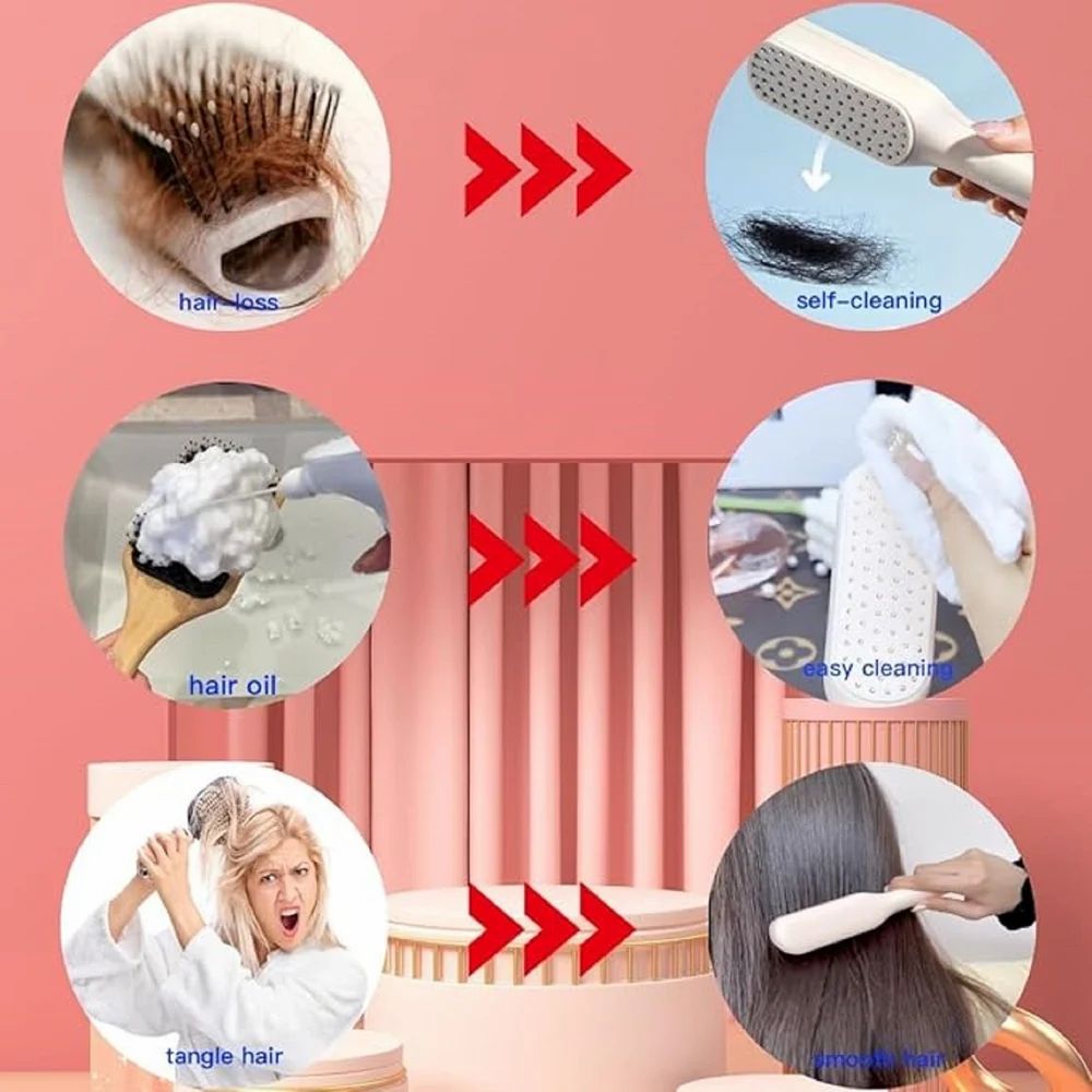 Self Easy Clean Hair Brush One Pull Clean Hair Brush Hair Dressing Comb Anti Static Massage Comb