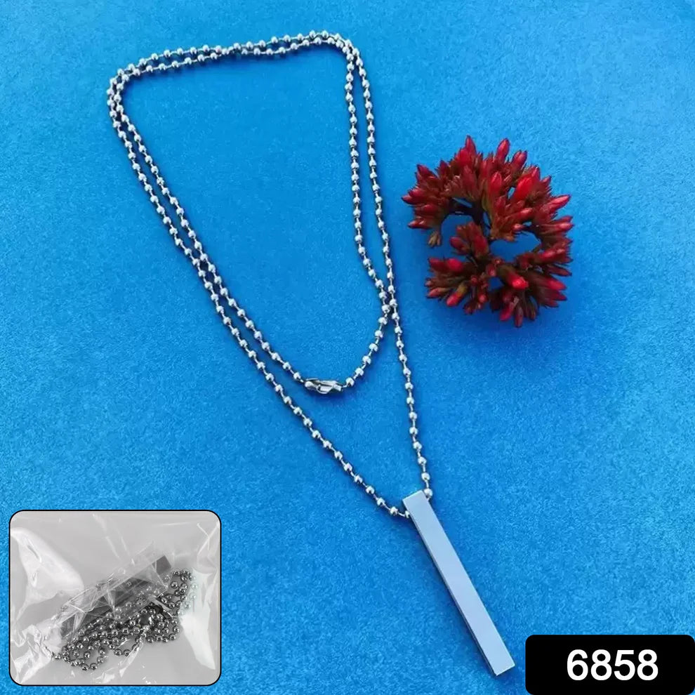 Minimalist Stainless Steel Vertical Bar Pendant Necklace for Men & Women