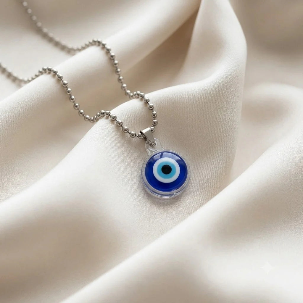 Blue Evil Eye Protection Pendant Necklace with Stainless Steel Chain