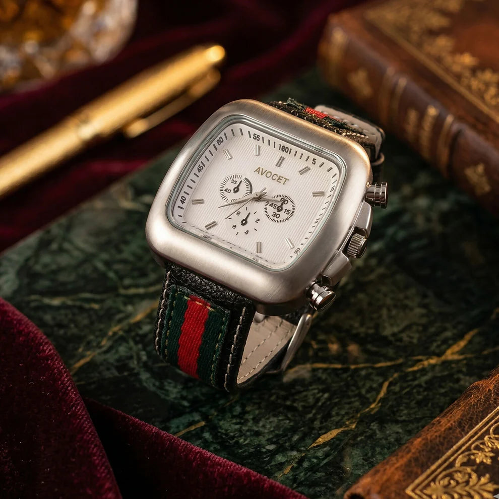 AVOCET Heritage Square Chronograph – Timeless Elegance, Modern Precision(White)