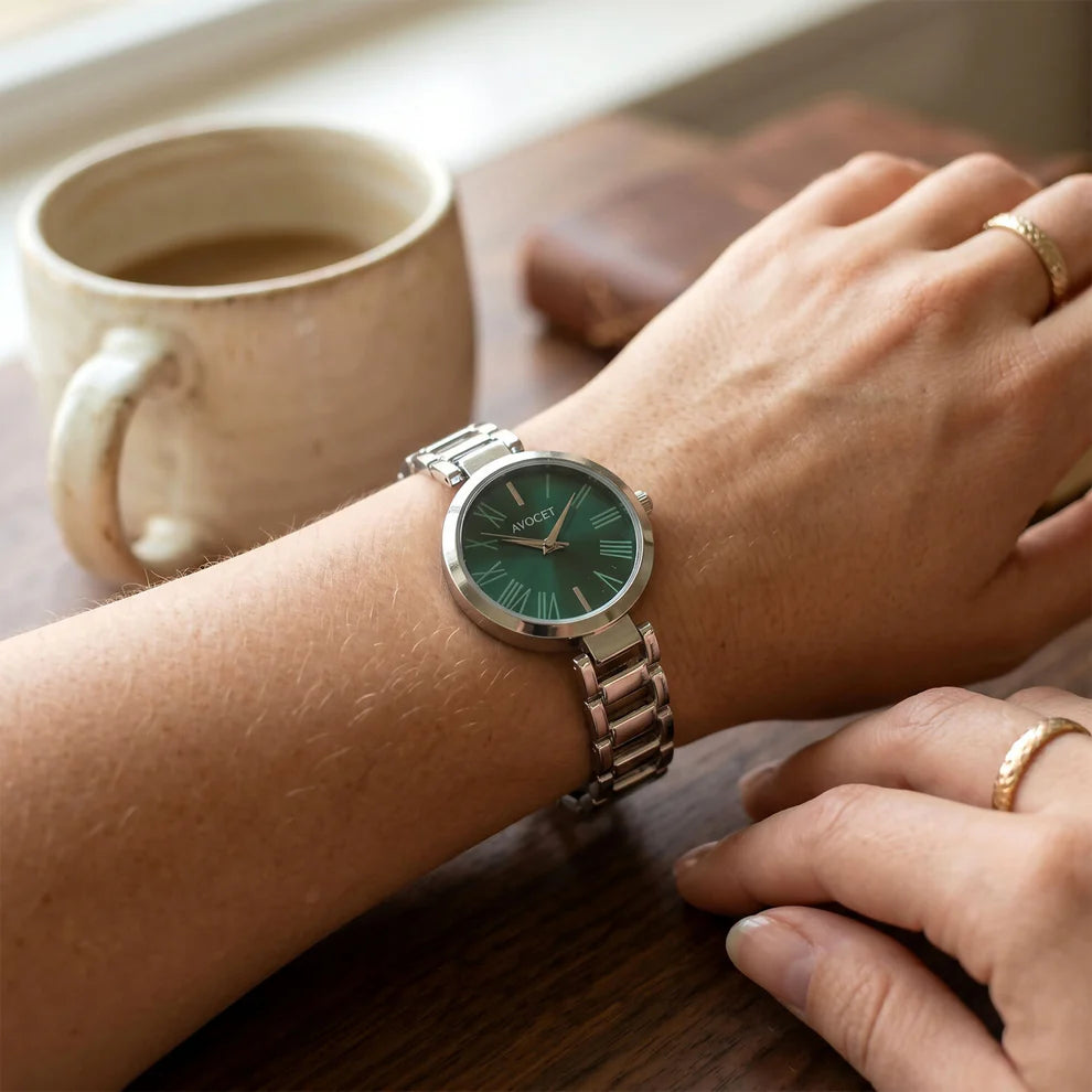 Luxury Silver Emerald Green Dial Women's Watch