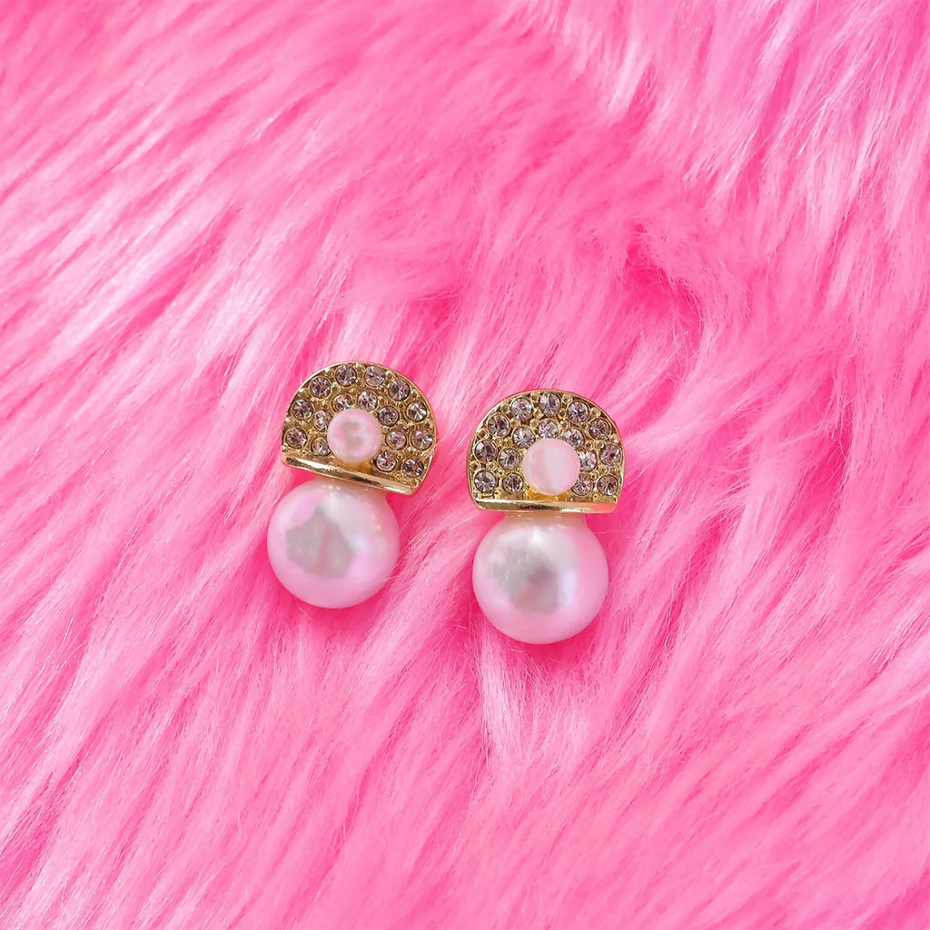 Crystal Halo Pearl Stud Earrings – Elegant Gold-Tone Pearl Jewelry
