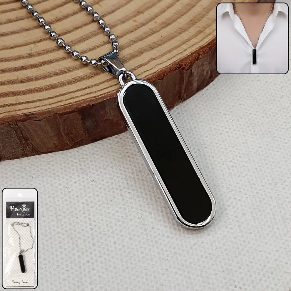 Modern Black Bar Pendant – Sleek Stainless Steel Unisex Necklace