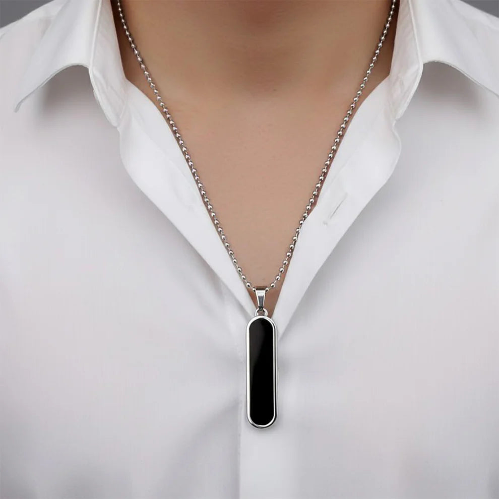 Modern Black Bar Pendant – Sleek Stainless Steel Unisex Necklace