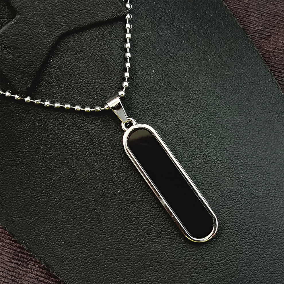 Modern Black Bar Pendant – Sleek Stainless Steel Unisex Necklace