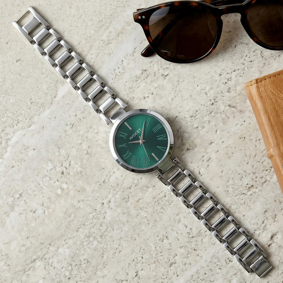 Luxury Silver Emerald Green Dial Women's Watch
