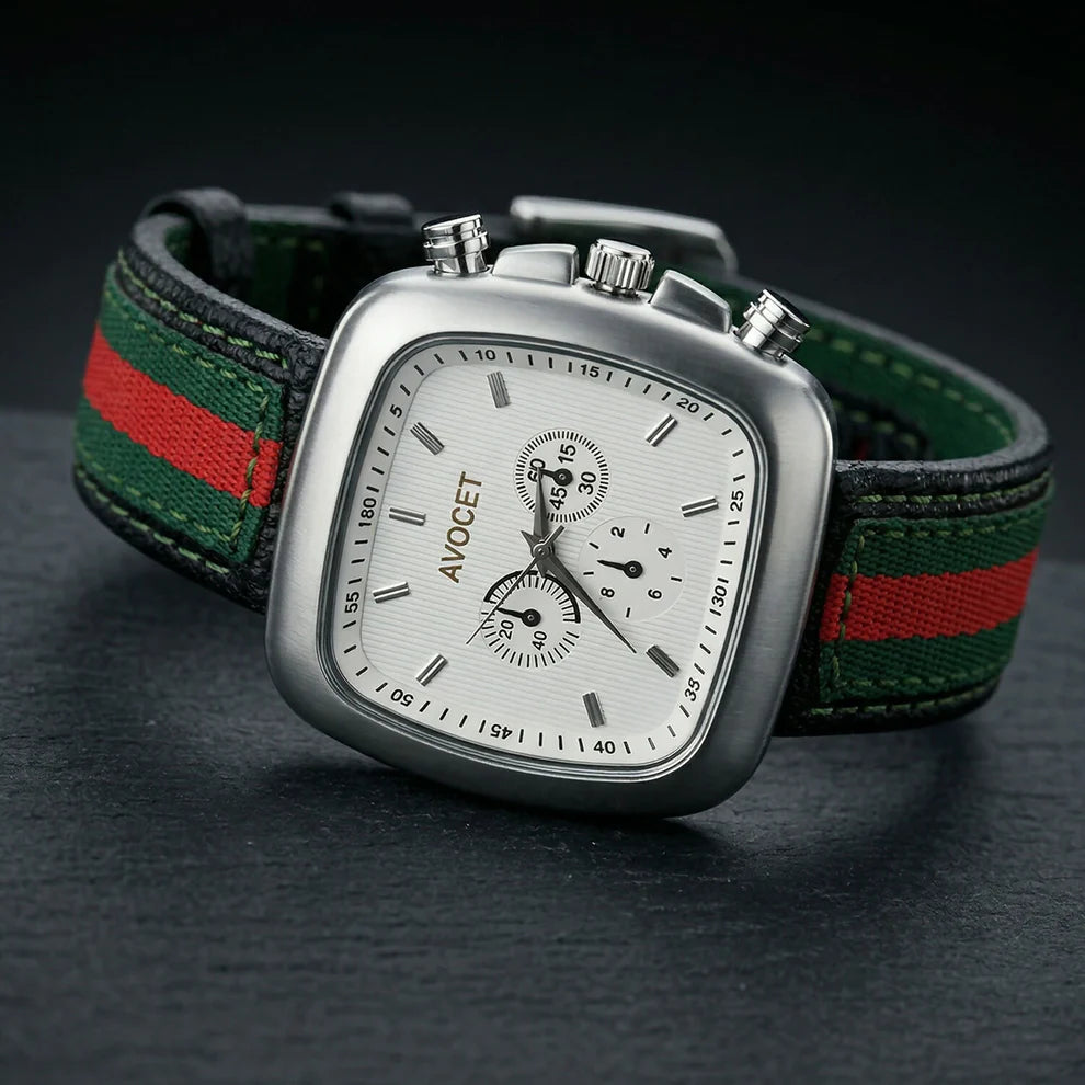 AVOCET Heritage Square Chronograph – Timeless Elegance, Modern Precision(White)