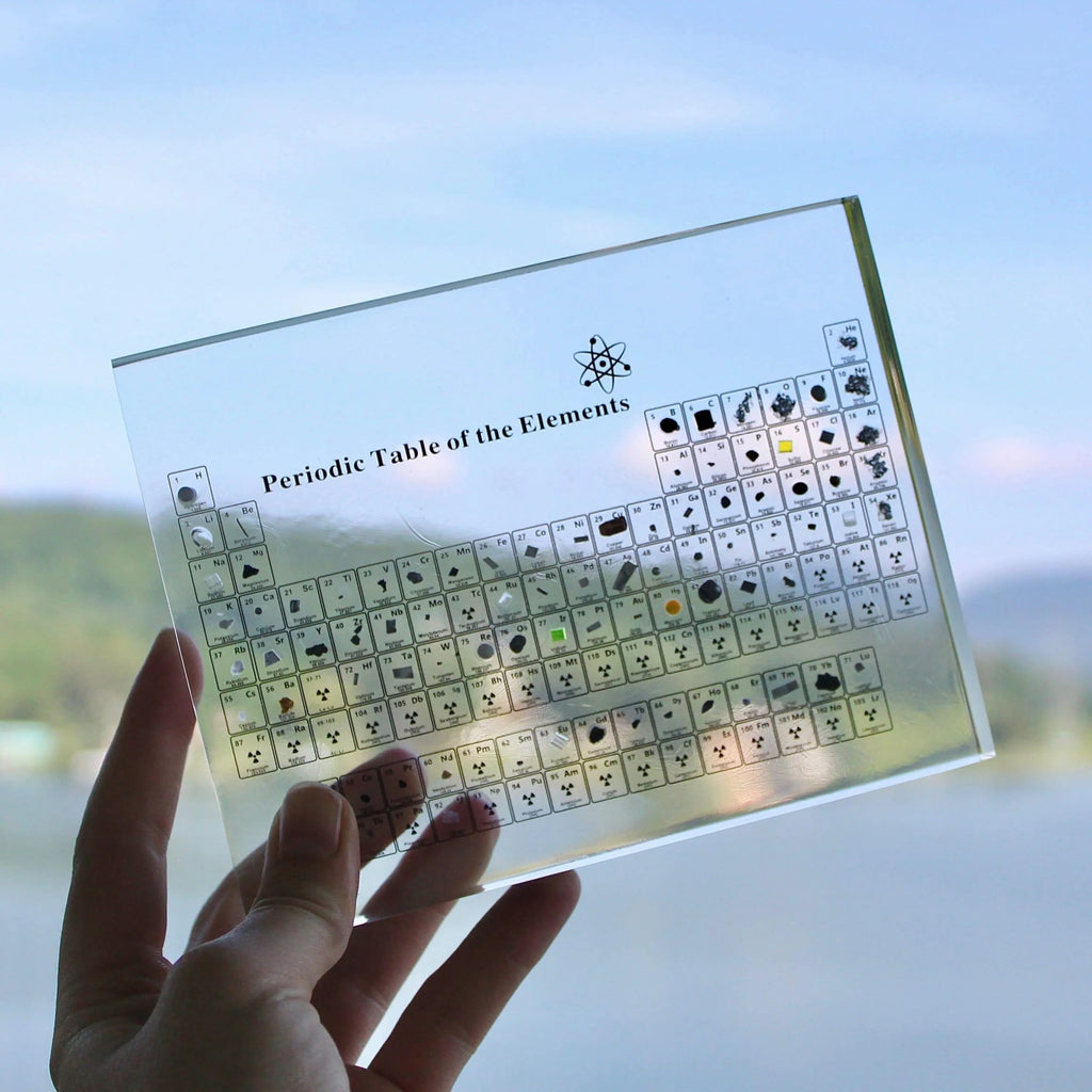 Periodic Table with Real Elements Inside,  8x5x1inch Acrylic Periodic Table Display with 83 Real Elements Samples Craft Decoration Teaching Tool