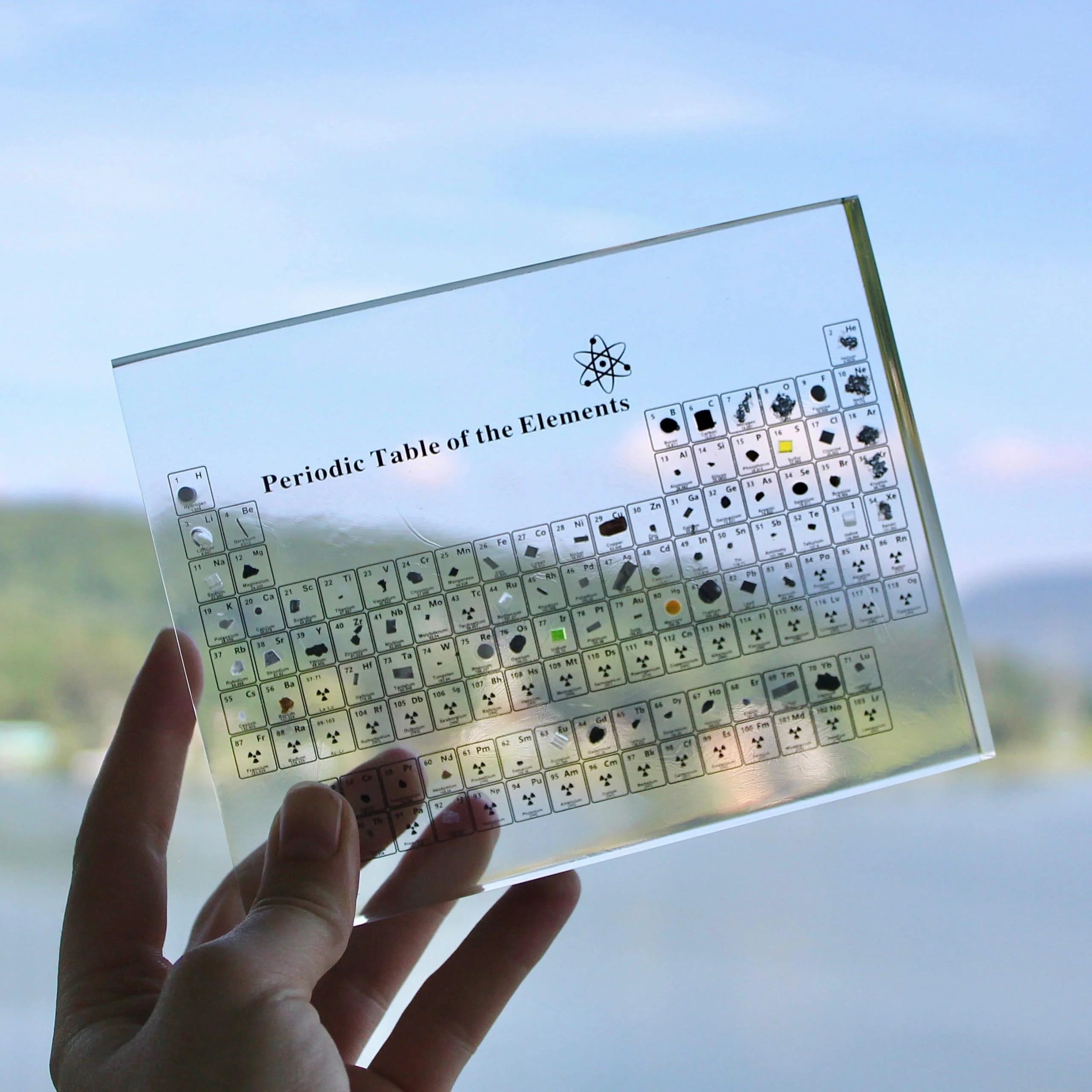 Periodic Table with Real Elements Inside,  8x5x1inch Acrylic Periodic Table Display with 83 Real Elements Samples Craft Decoration Teaching Tool