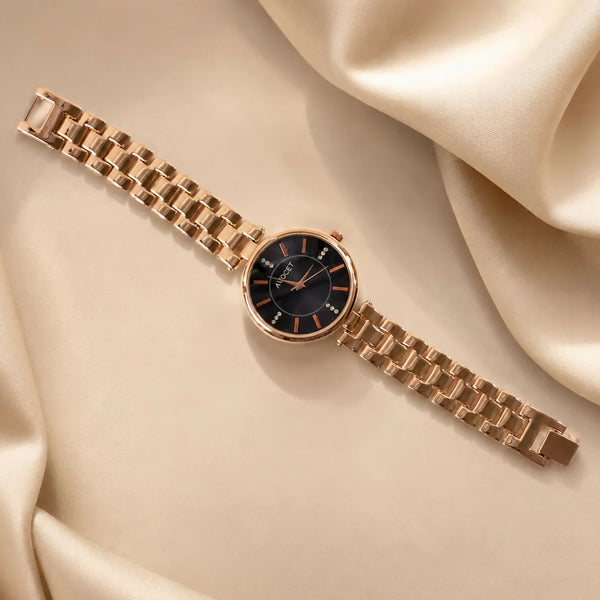 Luxury Rose Gold Black Dial Women's Watch