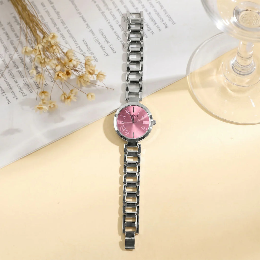 Luxury Silver Pink Sunburst Dial Women's Watch