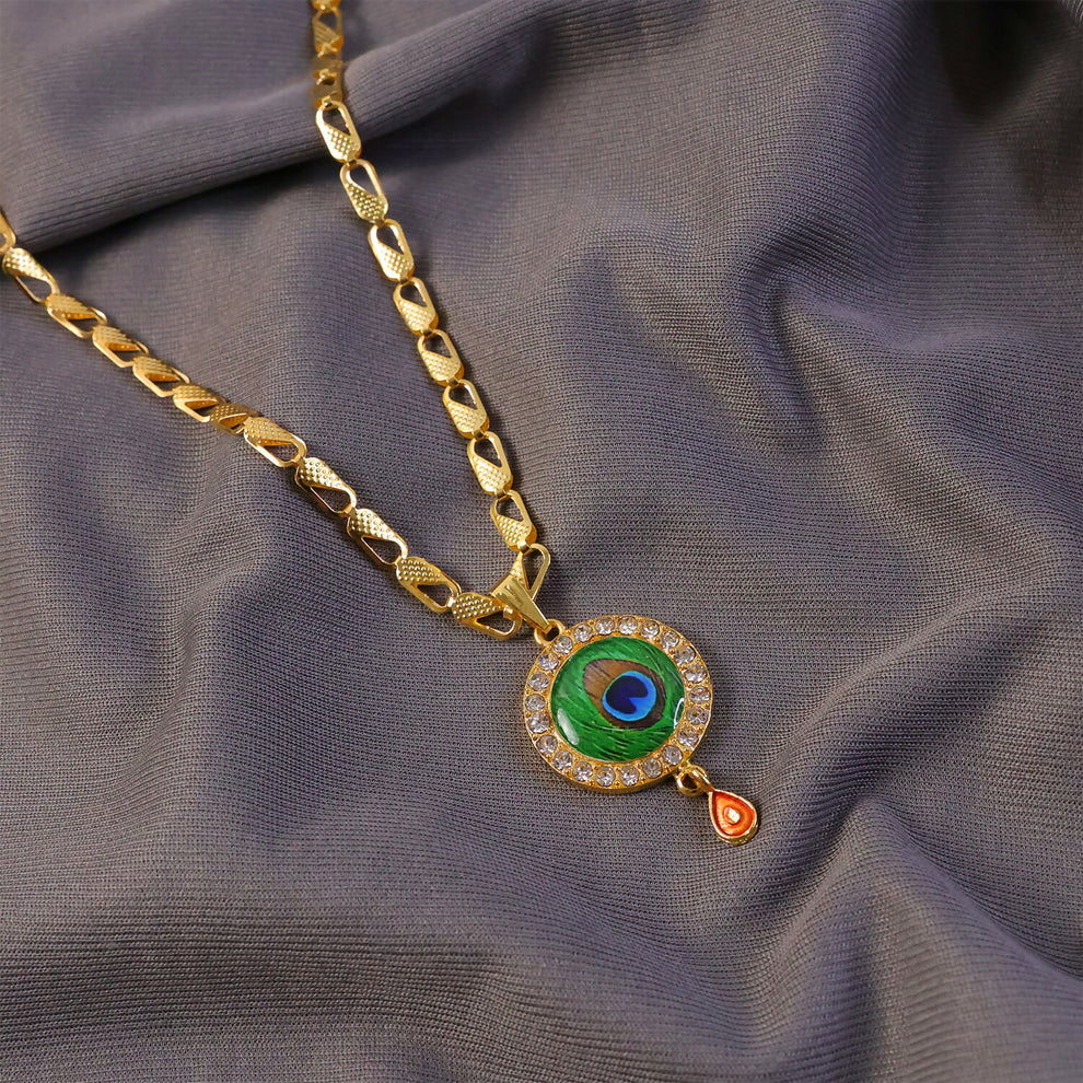 Royal Peacock Feather Necklace – Gold Crystal Halo Pendant for Elegant Style