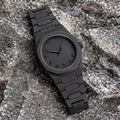 "Luxury Matte Black Arabic Dial Stainless Steel Watch"