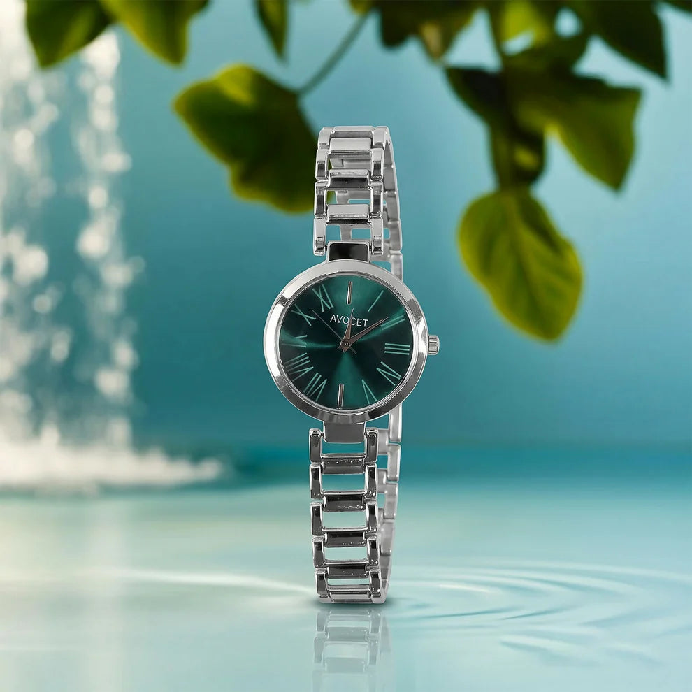 Luxury Silver Emerald Green Dial Women's Watch