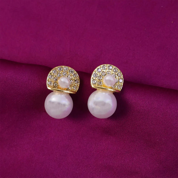 Crystal Halo Pearl Stud Earrings – Elegant Gold-Tone Pearl Jewelry