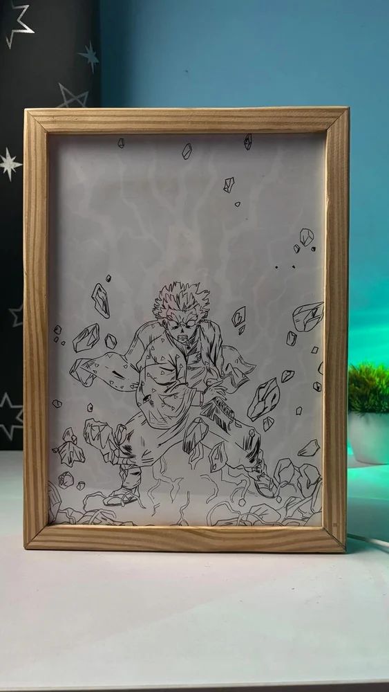 Lightning Warrior LED Frame – Wooden Anime Style Decor