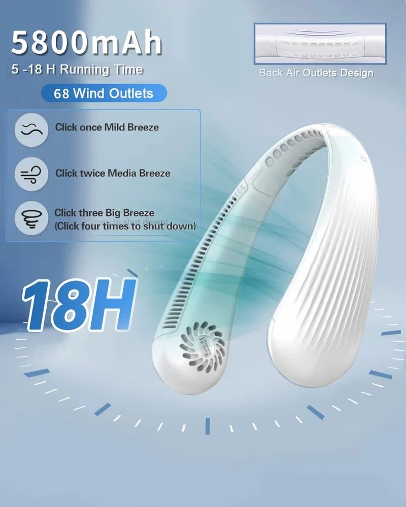 Portable Neck Fan, Bladeless Cooling Fan, 8H Working Time