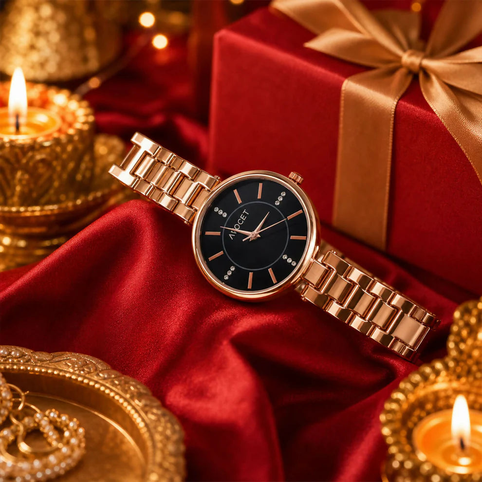 Luxury Rose Gold Black Dial Women's Watch