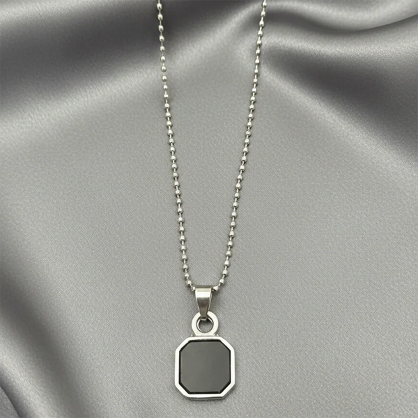 Modern Black Octagon Pendant Necklace – Sleek Stainless Steel Unisex Jewelry