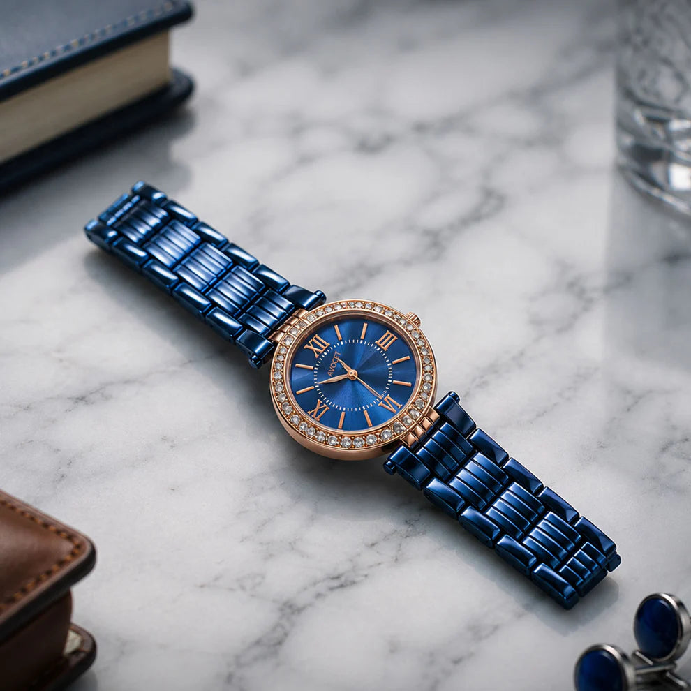 AVOCET Sapphire Elegance Crystal Bezel Blue Bracelet Watch