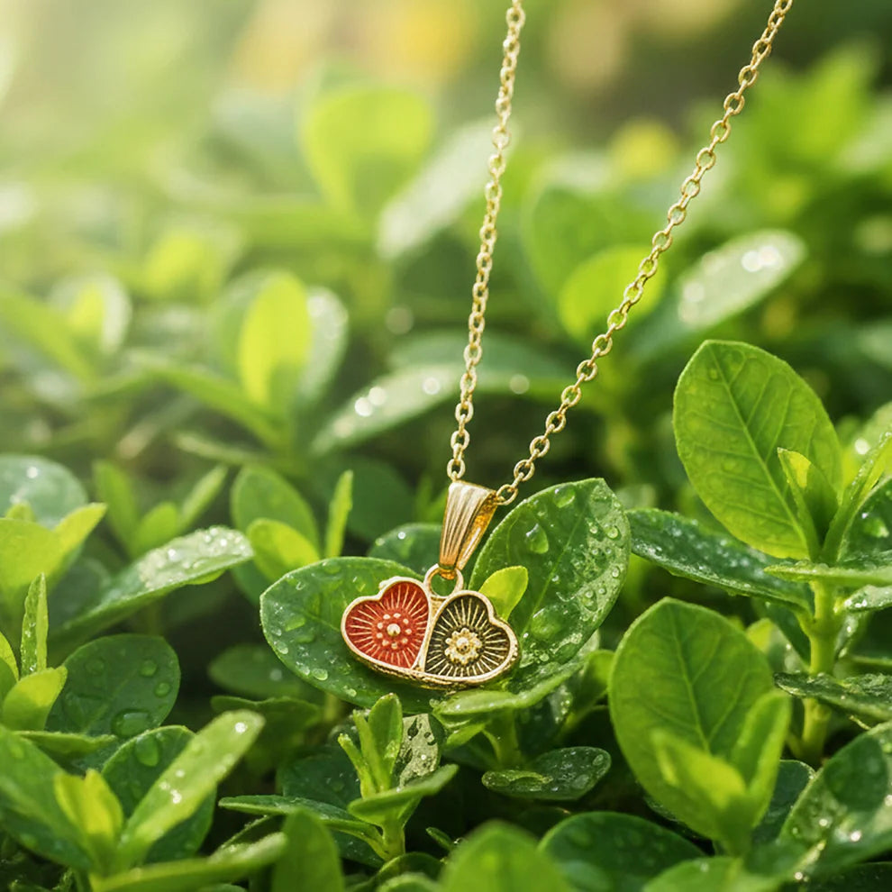 Gold-Plated Dual Heart Enamel Pendant Necklace for Women