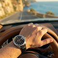 Classic Silver Chronograph with Brown Leather Strap