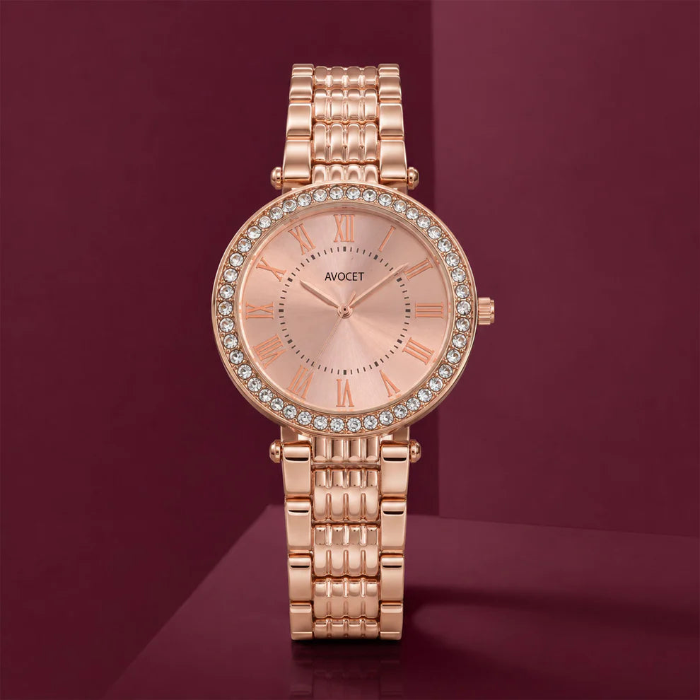 Luxury Rose Gold Crystal Analog Watch for Women