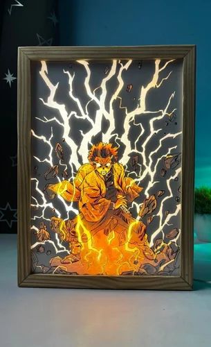 Lightning Warrior LED Frame – Wooden Anime Style Decor